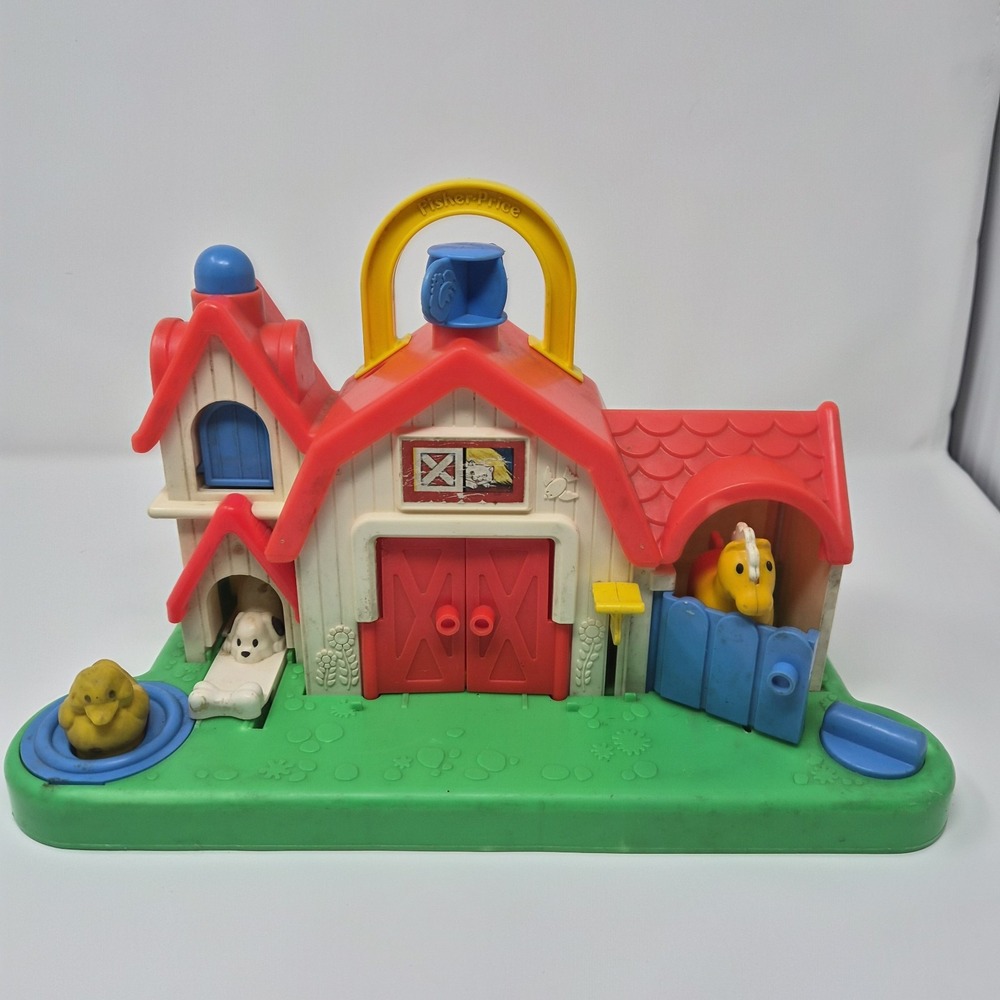 Vintage 1987 Fisher Price Little People Farm Barn Playset #1005 Animals Working